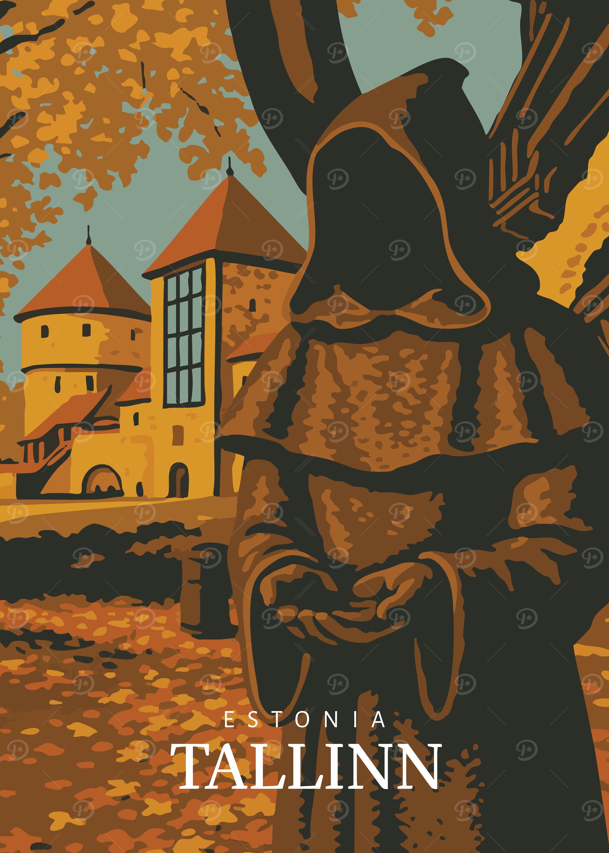 Tallinn, Estonia Travel Poster - Estonia Fall Wall Art