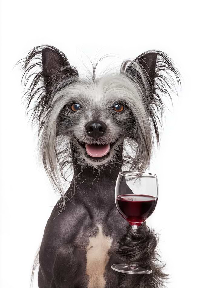 Chinese Crested Dog with Wine Glass Portrait