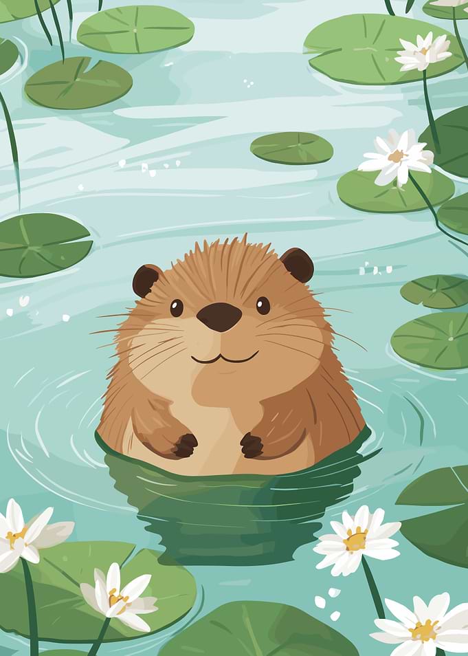 Cute Otter in Pond Illustration