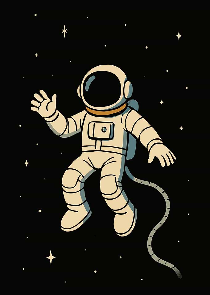 Cartoon Astronaut Waving in Space