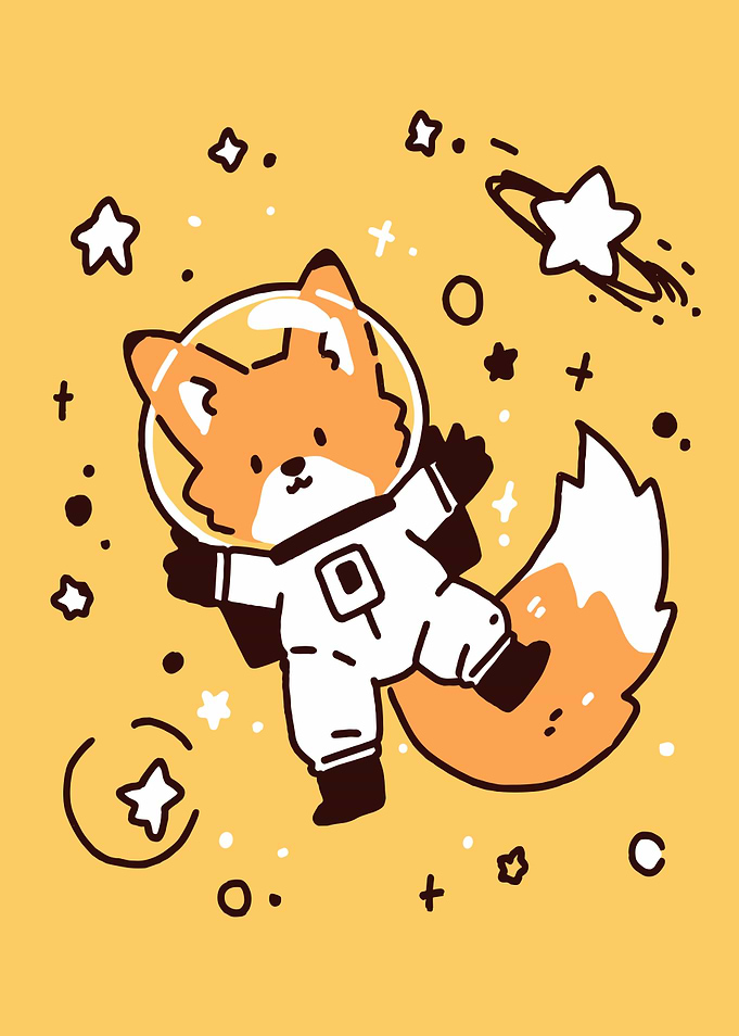 Fox Astronaut in Space Cartoon