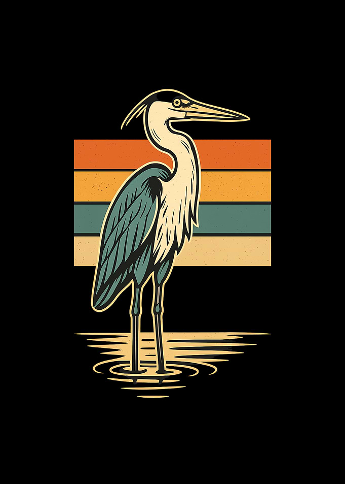 Retro Heron Illustration