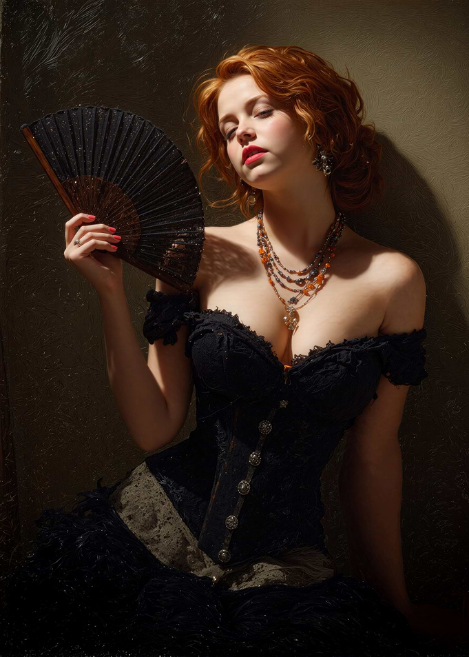 Woman in Corset with Fan