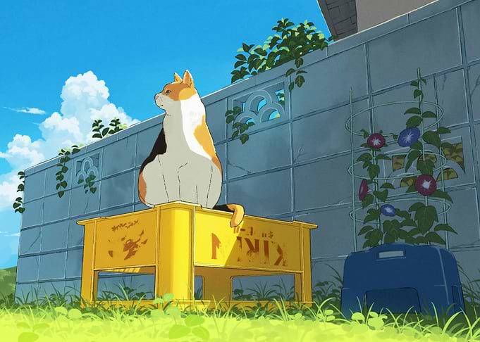 Cat on a Yellow Crate