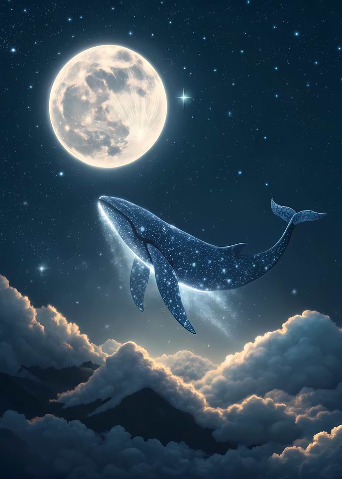 Celestial Whale in Starry Night Sky
