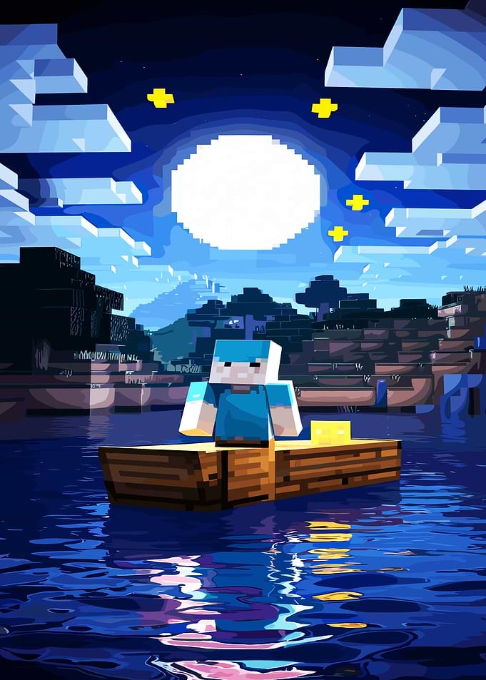 Minecraft Character in Boat at Night