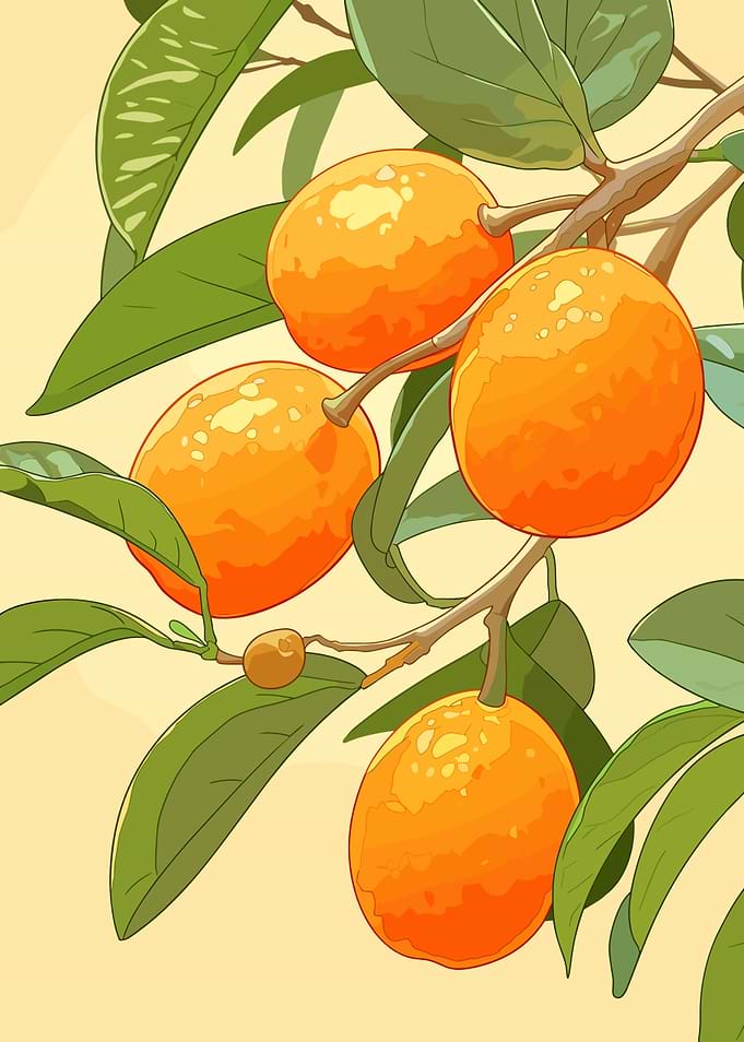 Orange Fruit Tree Branch Illustration