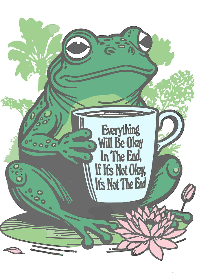 Frog with Coffee Cup and Affirmation