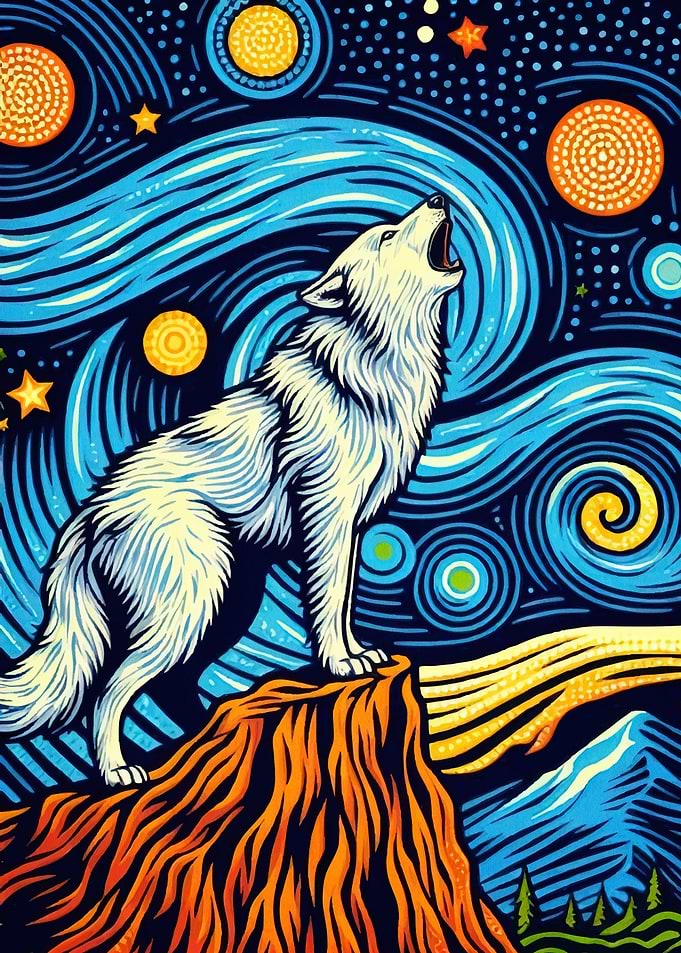 Howling Wolf Starry Night