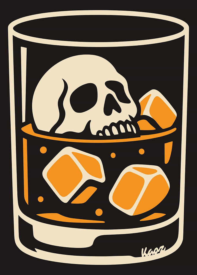 Skull in Whiskey Glass Illustration