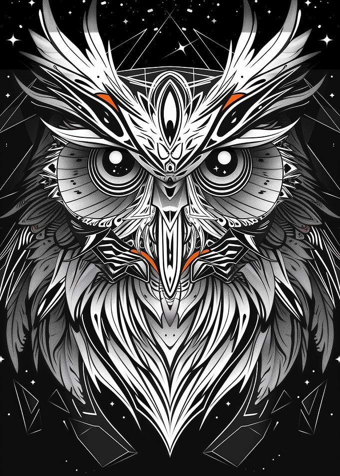 Abstract owl vector portrait in black and white