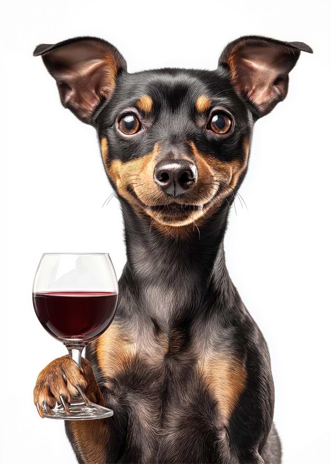 Miniature Pinscher Dog with Wine Glass Portrait