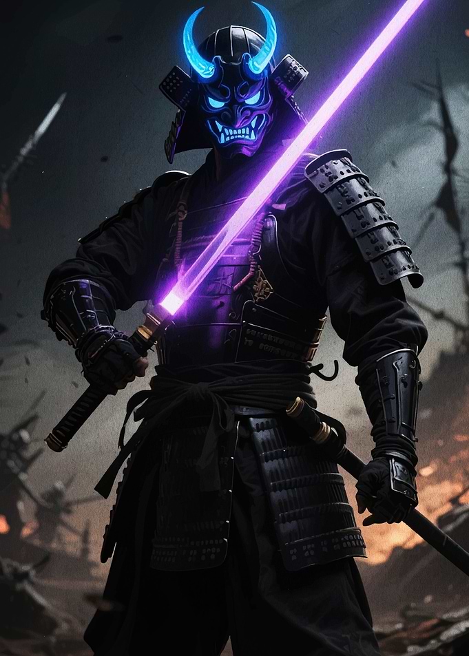 Cyberpunk Samurai Warrior with Glowing Sword
