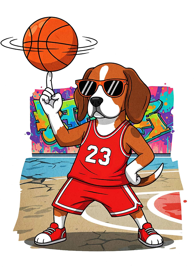 Cool Beagle Basketball Player Cartoon