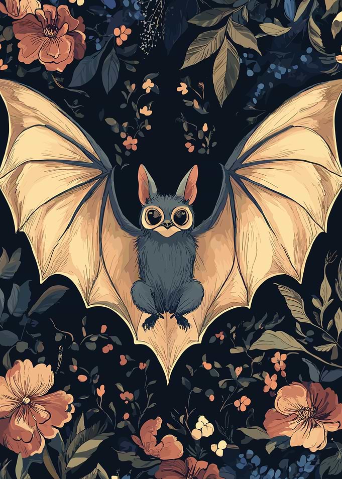 Floral Bat Illustration