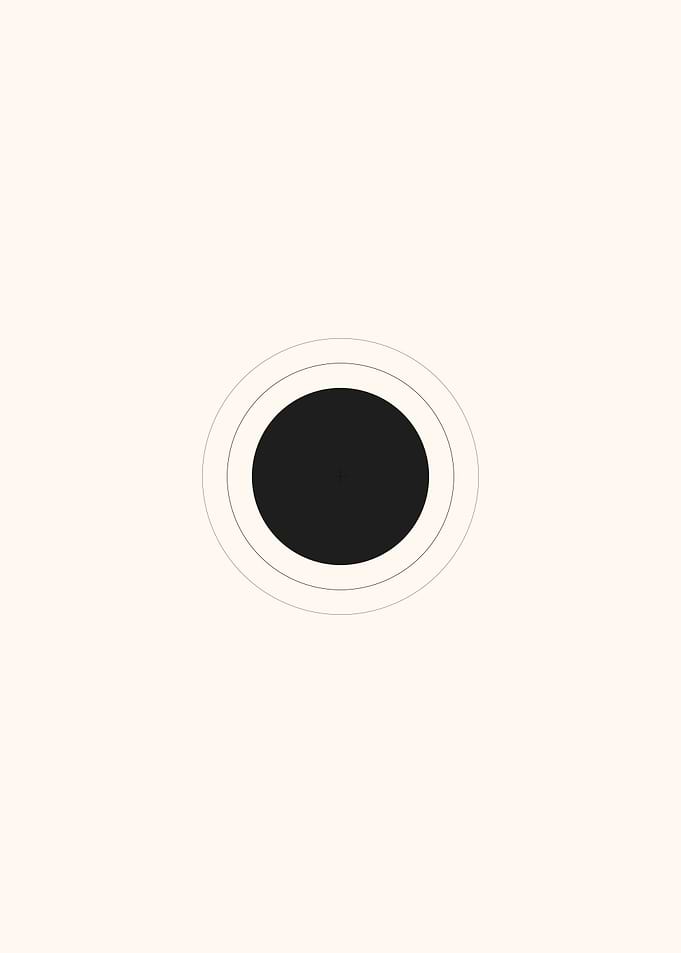 A calm centered dot with delicate orbital rings—minimal art for focus and me-time.