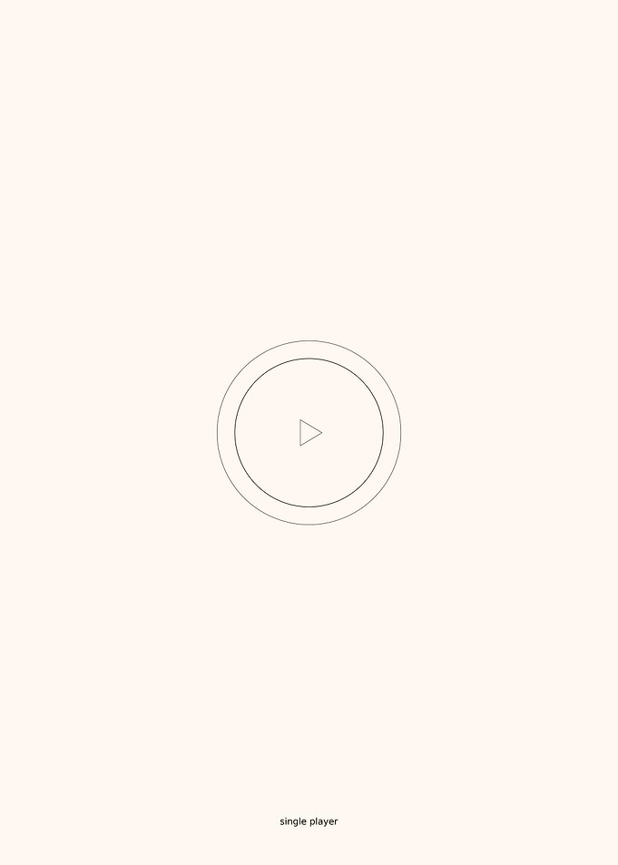 A minimal start button with a fine outer ring—quiet, focused single-player energy.