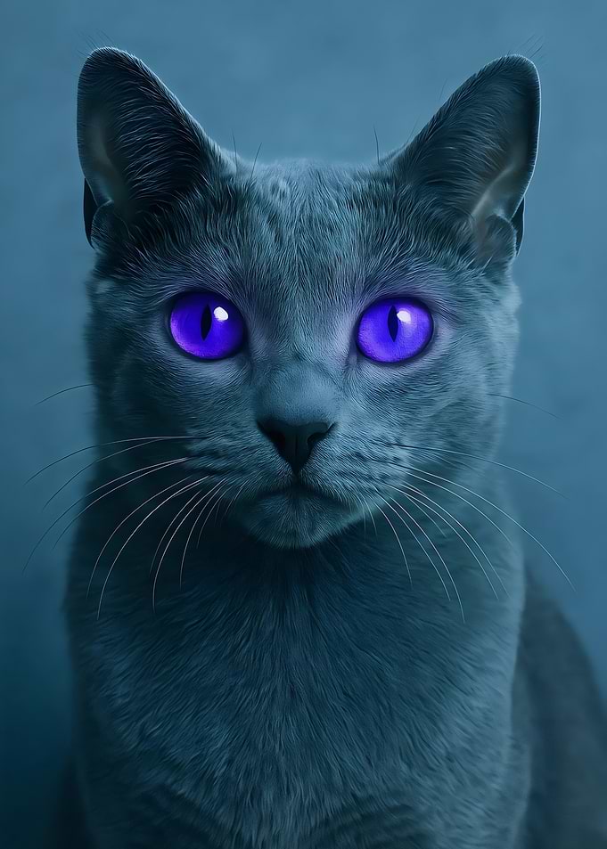 Gray Cat with Purple Eyes