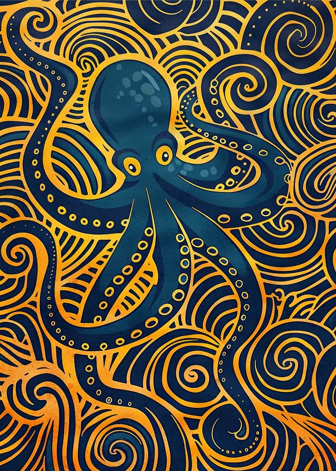 Octopus with Golden Swirls