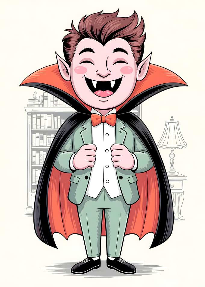 Cartoon Vampire Boy with Cape