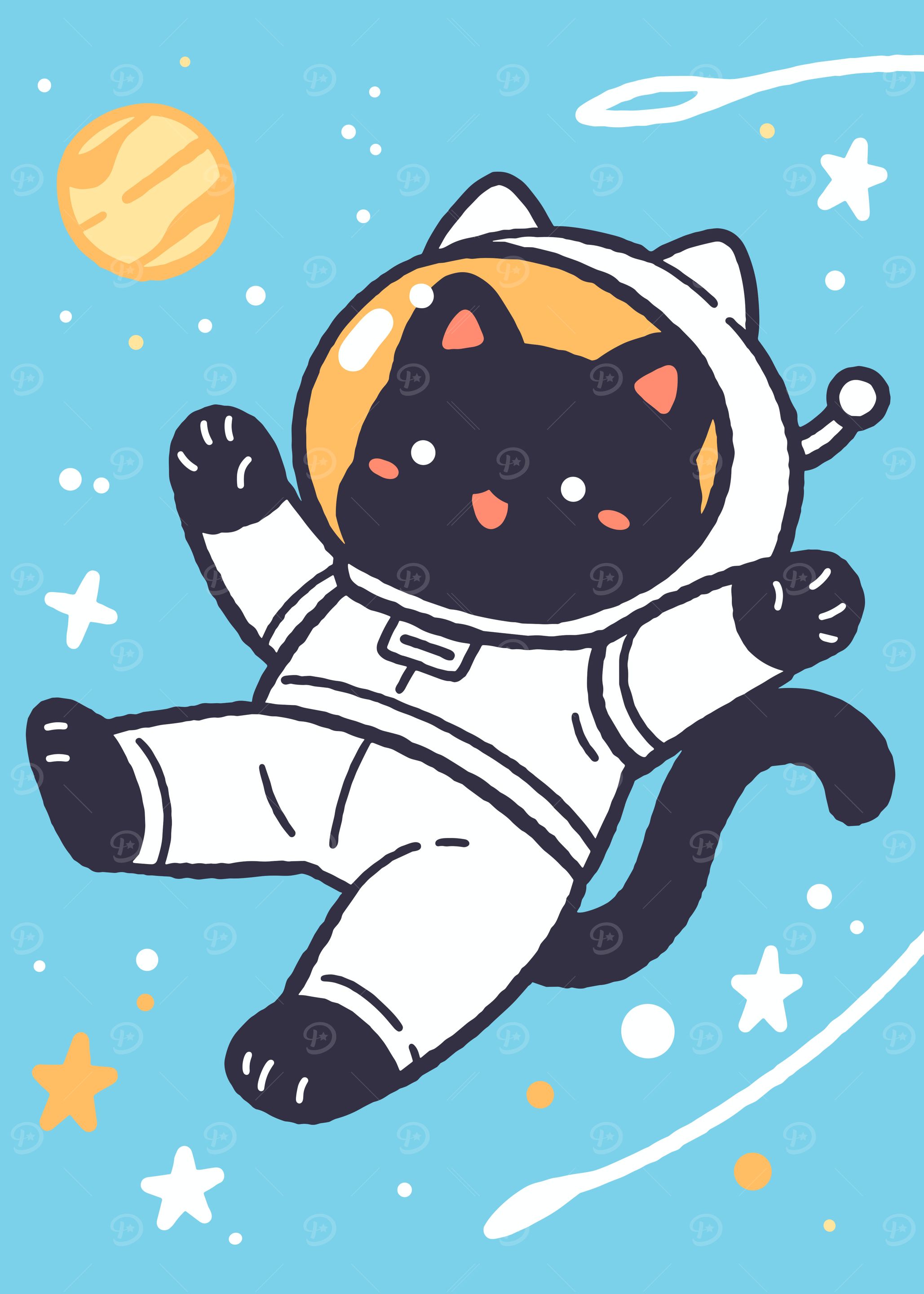 Astronaut Cat in Space Cartoon