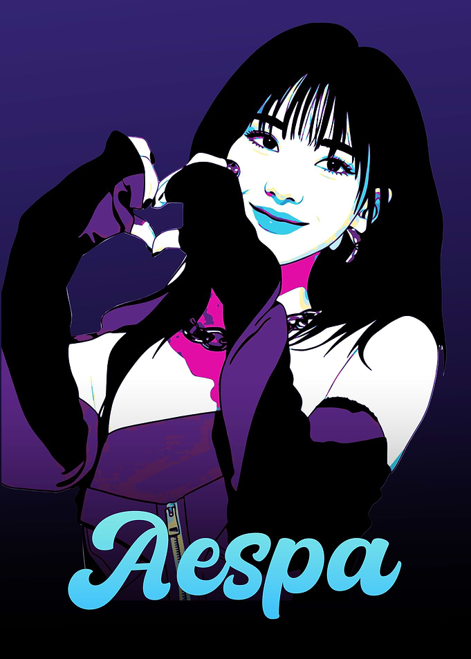 Aespa stylized portrait with purple background