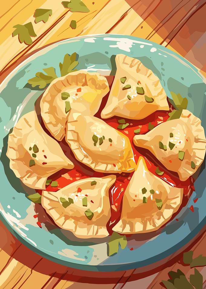 Pierogi Plate with Sauce and Herbs