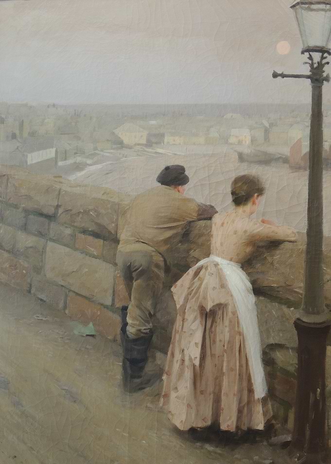 Couple Gazing at the Cityscape Painting
