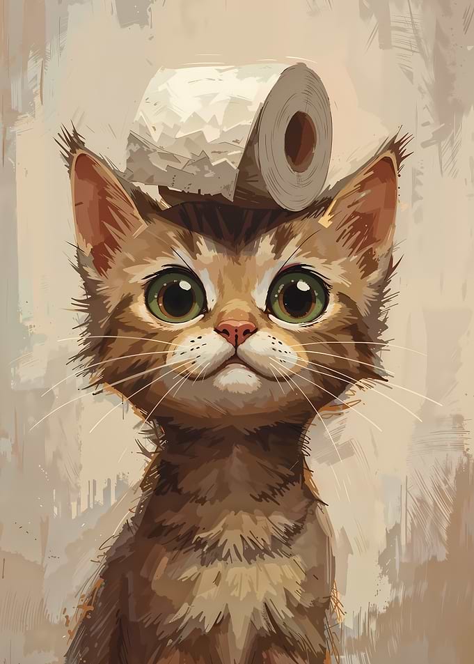Cat with Toilet Paper Hat