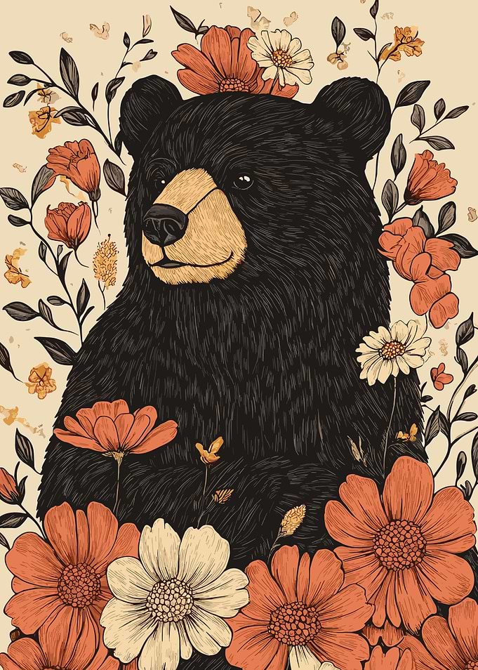 Floral Bear Illustration
