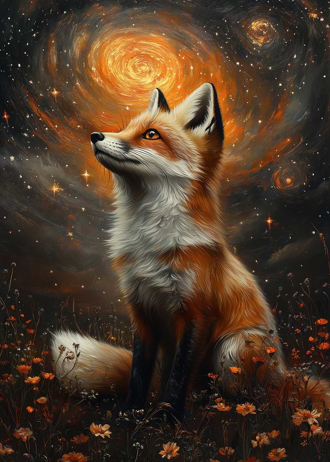 Fox gazing at the cosmos
