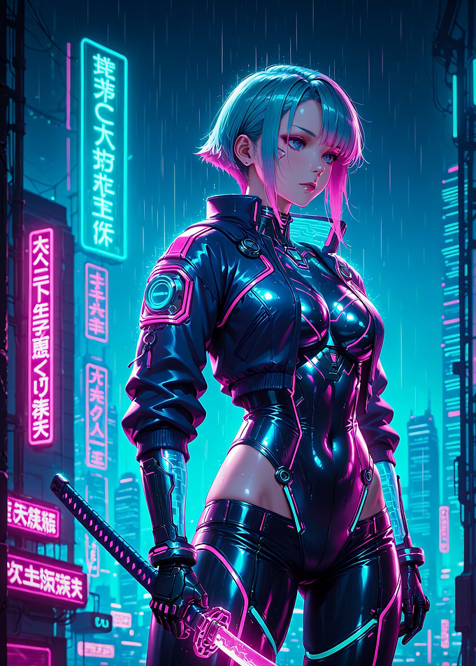 Cyberpunk Girl Anime Samurai