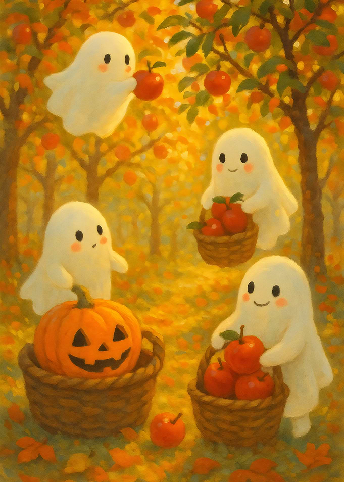 Cute Ghosts Apple Harvest