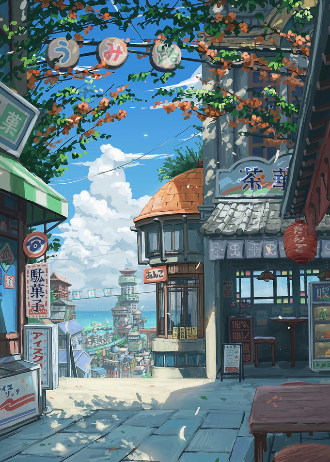 Charming Japanese Townscape Illustration