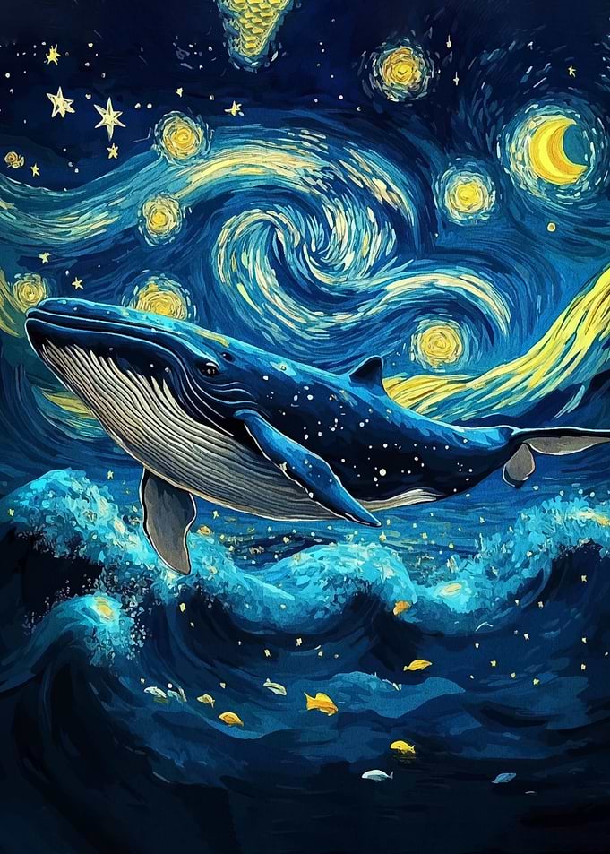 Whale in Starry Night Style