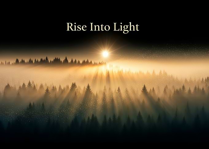 Golden Sunrise Over Misty Evergreen Forest – Nature Landscape Wall Art