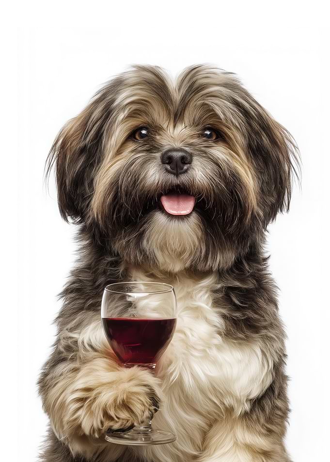 Lhasa Apso Dog with Wine Glass
