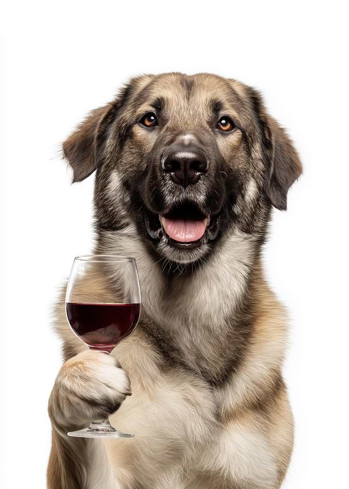 Anatolian Shepherd Dog with Wine Glass Portrait