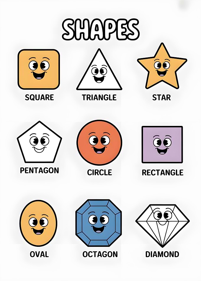 Cartoon Shapes with Faces Educational Chart