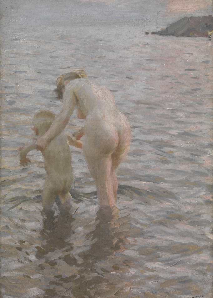 Mother and Child in Water Painting