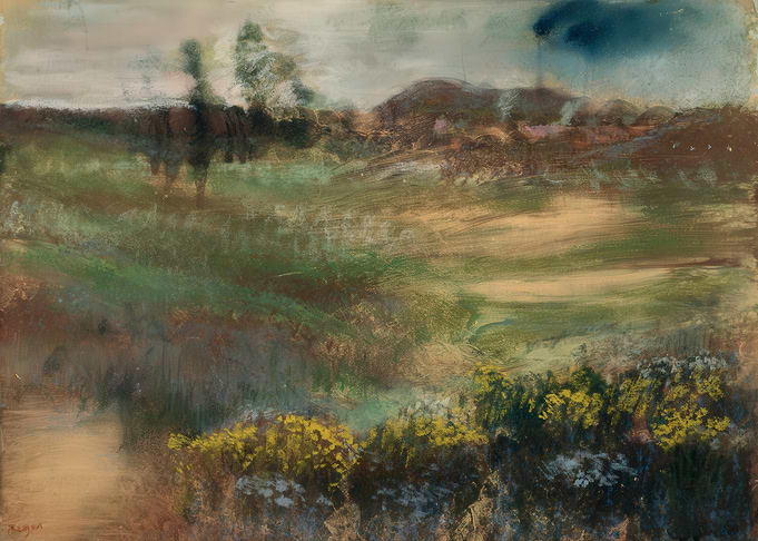 Impressionistic Landscape with Yellow Flowers,Edgar Degas