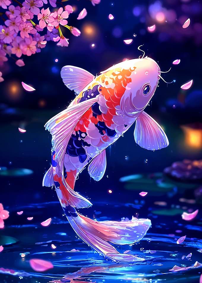 Koi Fish and Cherry Blossoms