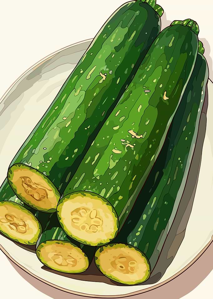 Zucchini on a Plate Illustration