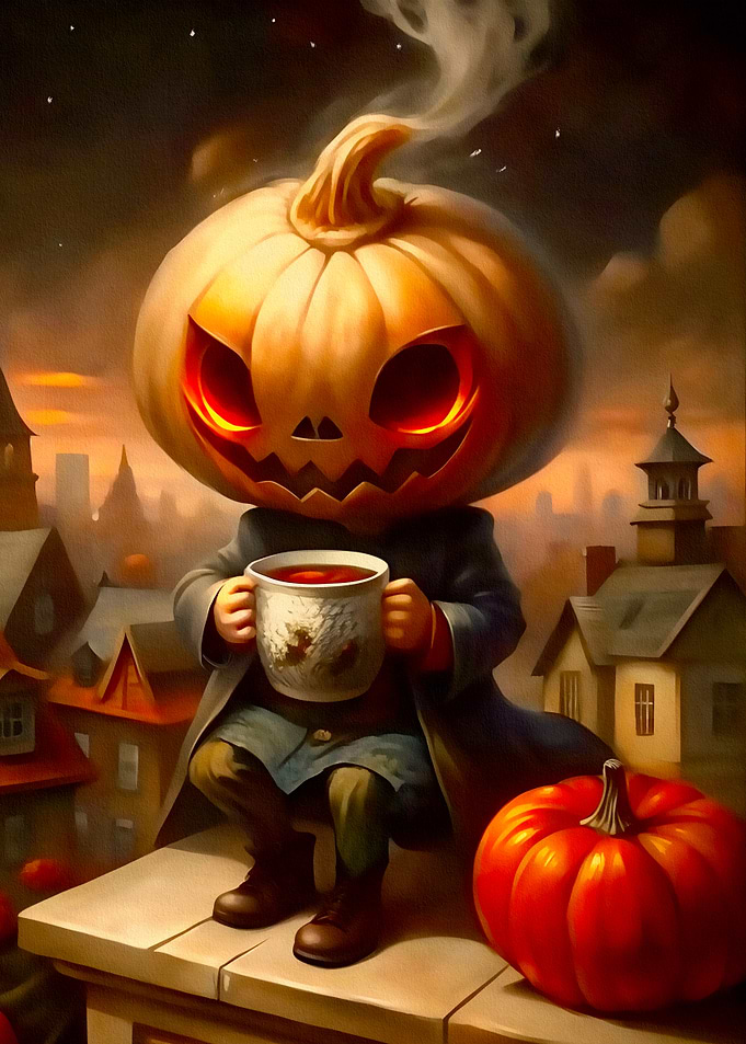 Angry Halloween Pumpkin City Tea Time