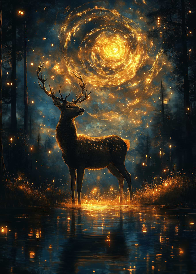 Golden Deer in Enchanted Forest