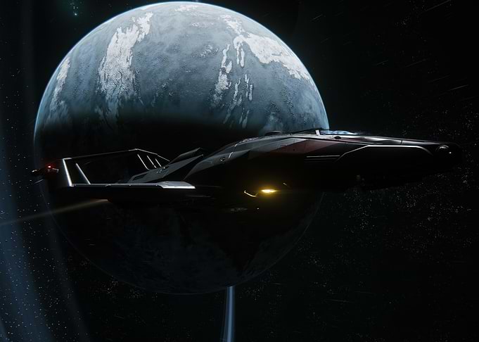 Spaceship in front of a planet