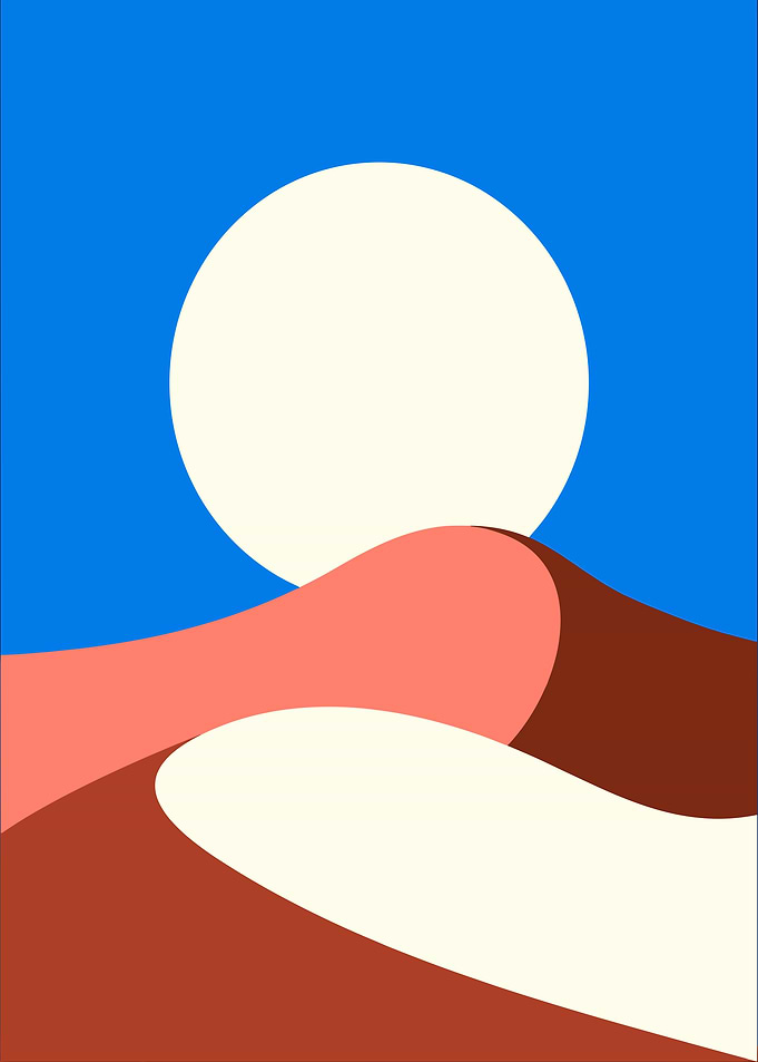 Minimalist Desert Landscape with Moon