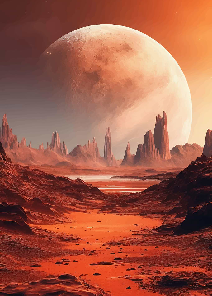 Martian Landscape with Large Moon