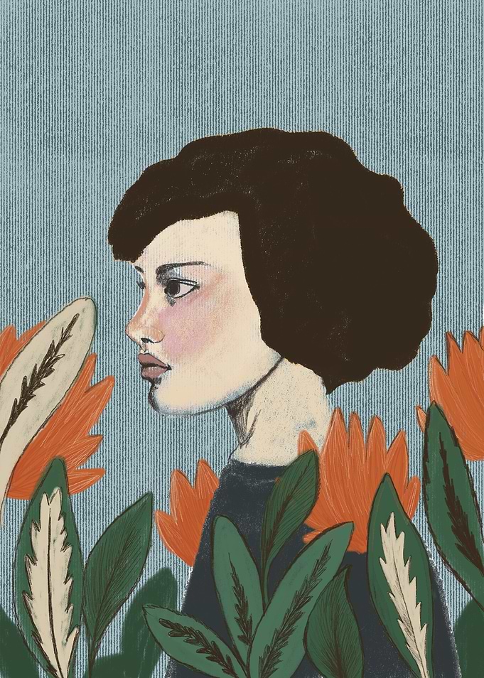 Portrait of a woman with flowers