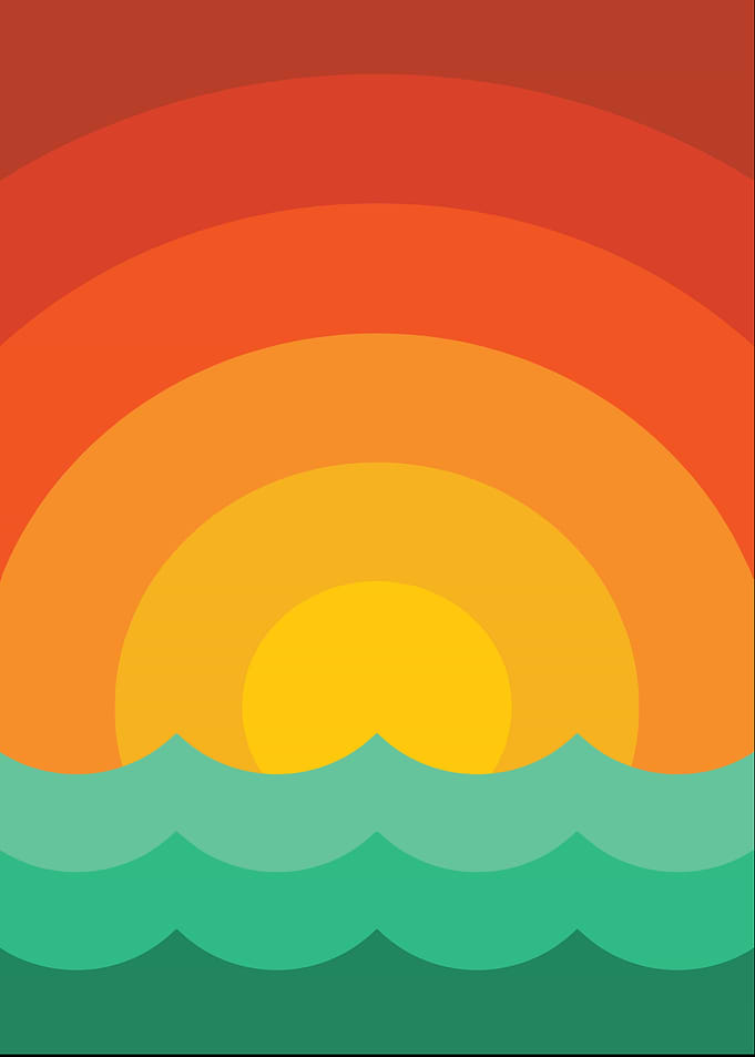 Minimalist Sunset Over Ocean Waves